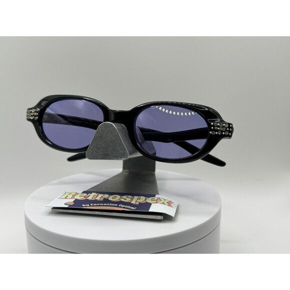 Vintage Sunglasses 1950s Style Purple Lens Black Plastic Rhinestone Frame 1950s main image 2